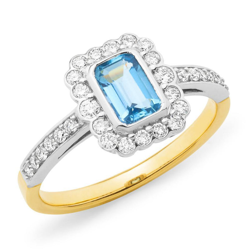 0.55ct Aquamarine & 0.28ct Diamond Ring in 9ct Yellow Gold