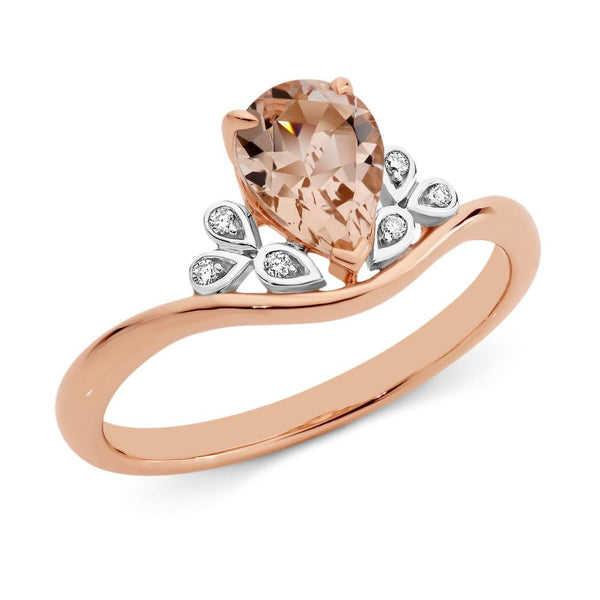 0.85ct Morganite & Diamond Ring in 9ct Rose Gold