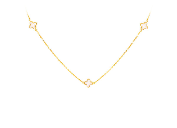 9ct Yellow Gold 3 Mother-of-Pearl Petal Necklace 40-42.5 cm