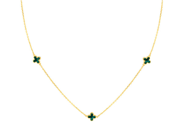 9ct Yellow Gold 3 Malachite Petal Necklace 40-42.5 cm