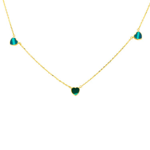 9ct Yellow Gold Malachite Heart Necklace 41+2.5cm