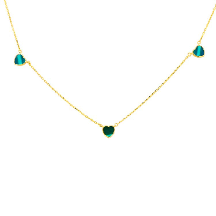 9ct Yellow Gold Malachite Heart Necklace 41+2.5cm