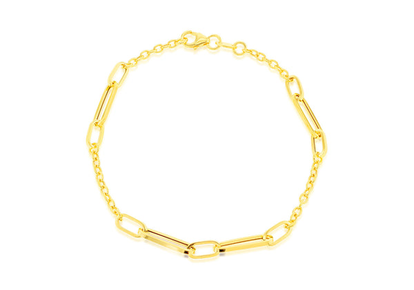 9ct Yellow Gold Long Open Link Station Bracelet 19 cm