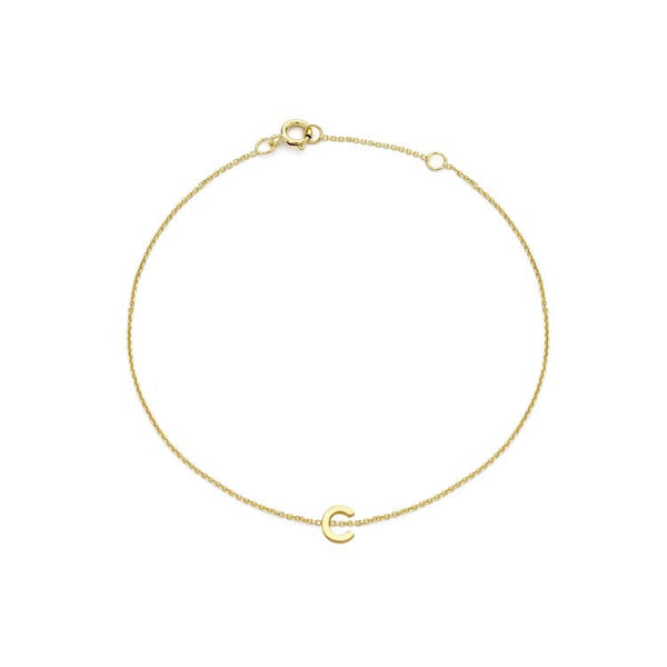 9ct Yellow Gold Mini Initial 'C' Bracelet 15.5-19cm