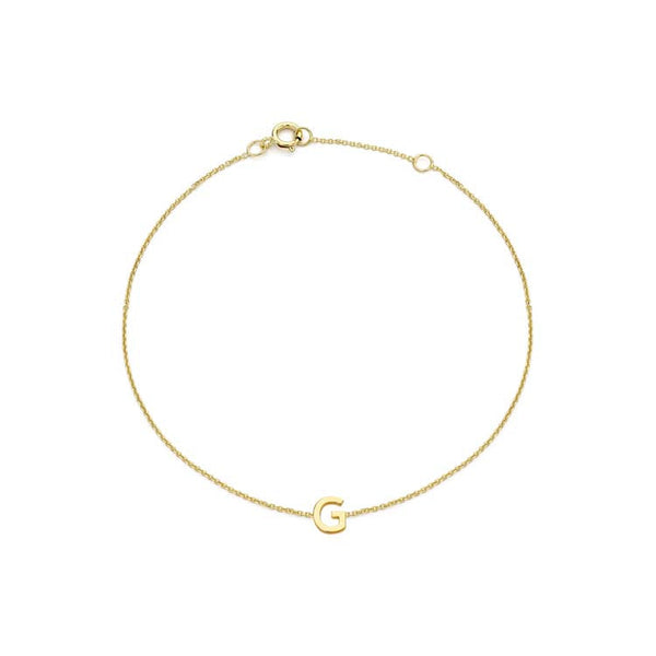 9ct Yellow Gold Mini Initial 'G' Bracelet 15.5-19cm