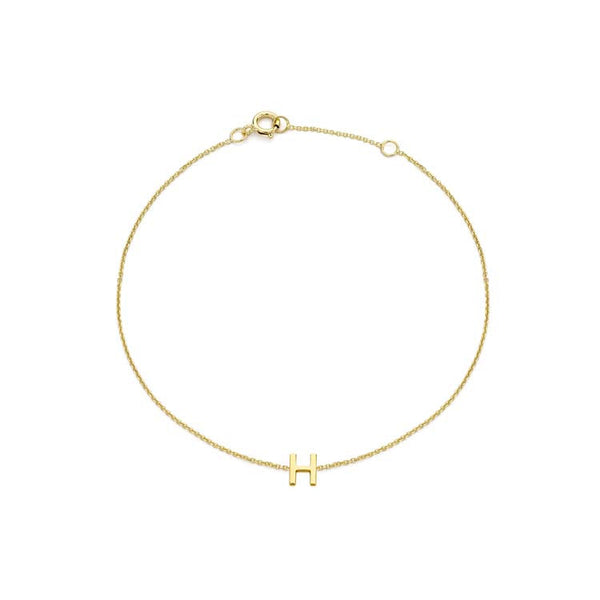 9ct Yellow Gold Mini Initial 'H' Bracelet 15.5-19cm