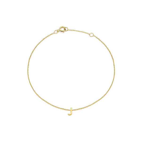 9ct Yellow Gold Mini Initial 'J' Bracelet 15.5-19cm