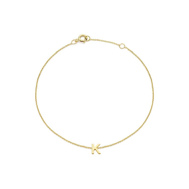 9ct Yellow Gold Mini Initial 'K' Bracelet 15.5-19cm