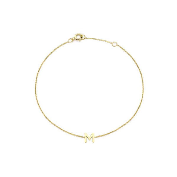 9ct Yellow Gold Mini Initial 'M' Bracelet 15.5-19cm