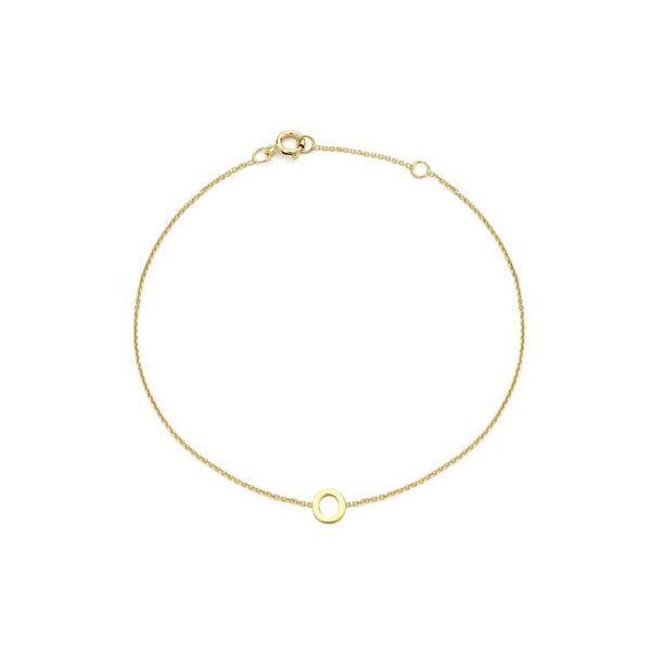 9ct Yellow Gold Mini Initial 'O' Bracelet 15.5-19cm