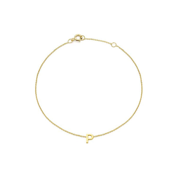 9ct Yellow Gold Mini Initial 'P' Bracelet 15.5-19cm