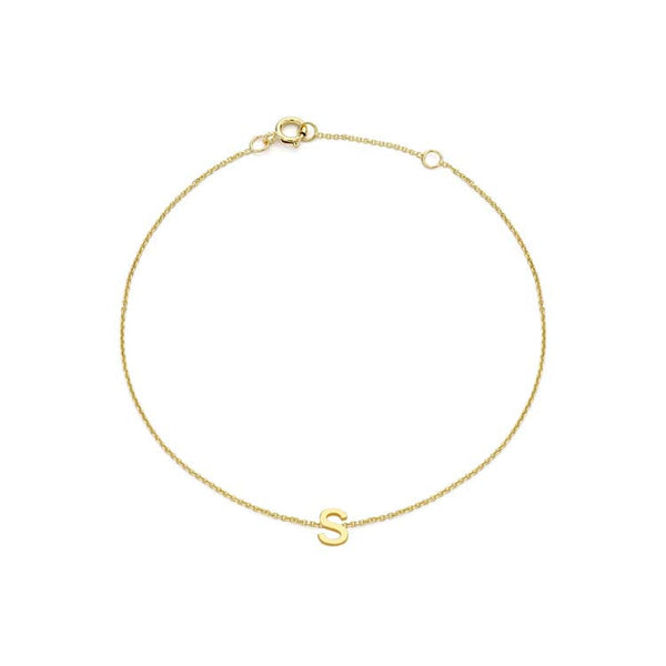 9ct Yellow Gold Mini Initial 'S' Bracelet 15.5-19cm