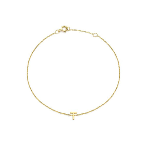 9ct Yellow Gold Mini Initial 'T' Bracelet 15.5-19cm