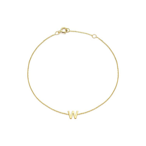 9ct Yellow Gold Mini Initial 'W' Bracelet 15.5-19cm