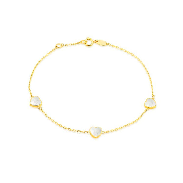 9ct Yellow Gold Mop Heart Bracelet 19cm