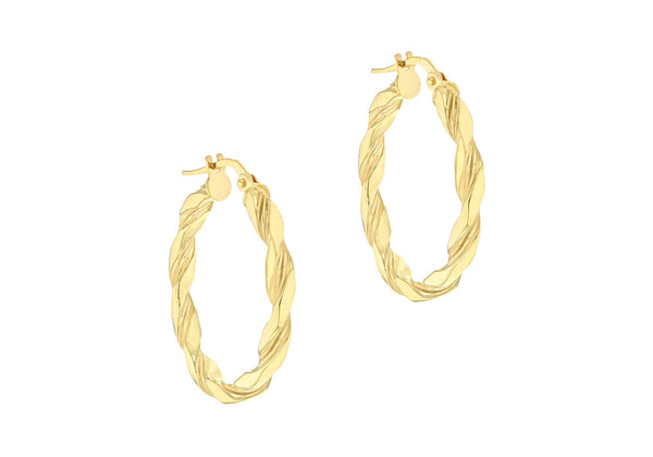 9ct Yellow Gold Flat Twist Hoops 20 mm