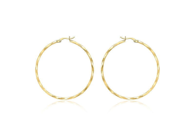 9ct Yellow Gold Diamond Cut Hoop Earrings 42mm