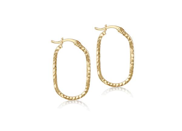 9ct Yellow Gold Hollow Diamond-Cut Med Oval Hoop Earrings