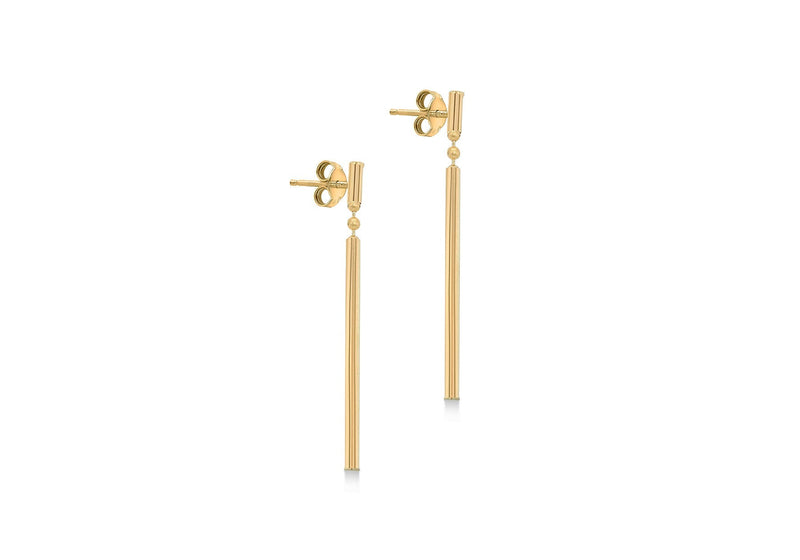 9ct Yellow Gold Round Bar Drop Earrings 41mm