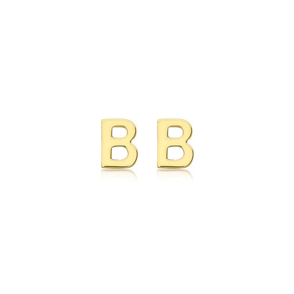 9ct Yellow Gold Mini Initial 'B' Stud Earrings