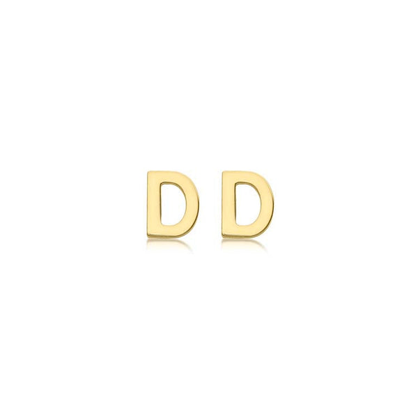 9ct Yellow Gold Mini Initial 'D' Stud Earrings