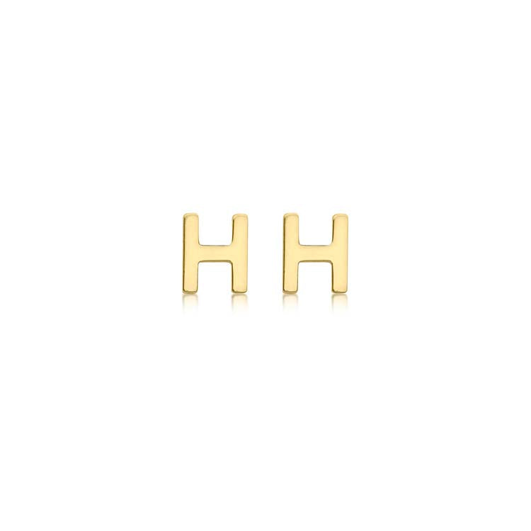 9ct Yellow Gold Mini Initial 'H' Stud Earrings