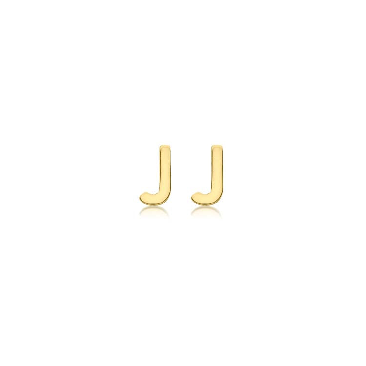 9ct Yellow Gold Mini Initial 'J' Stud Earrings