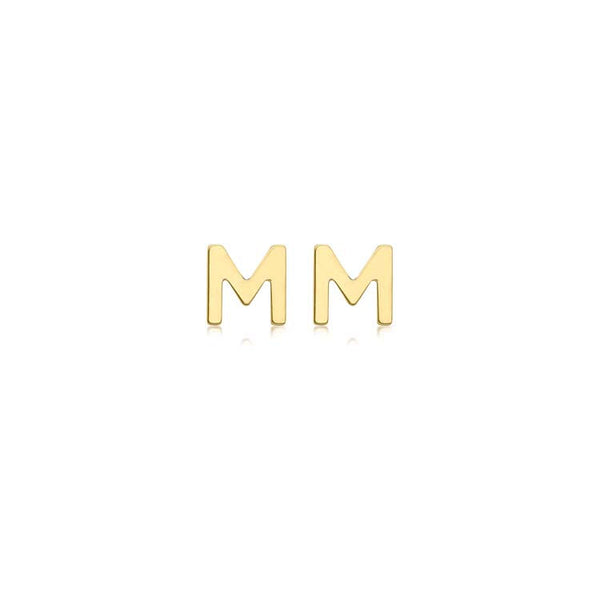 9ct Yellow Gold Mini Initial 'M' Stud Earrings