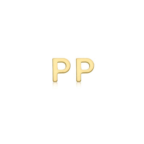 9ct Yellow Gold Mini Initial 'P' Stud Earrings