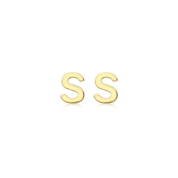 9ct Yellow Gold Mini Initial 'S' Stud Earrings