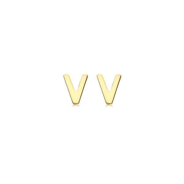 9ct Yellow Gold Mini Initial 'V' Stud Earrings