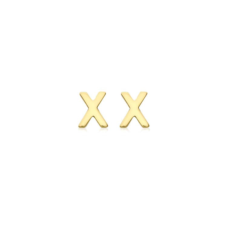 9ct Yellow Gold Mini Initial 'X' Stud Earrings