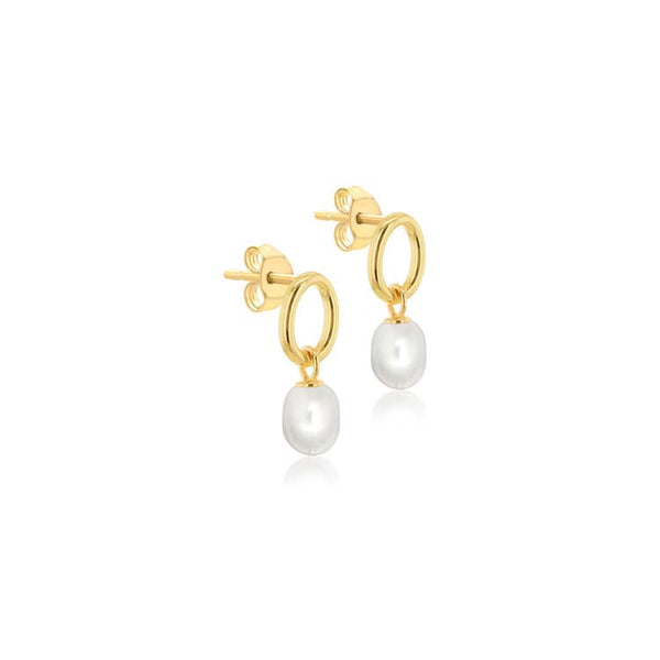 9ct Yellow Gold Freshwater Oval Baroque Pearl Drop Earrings