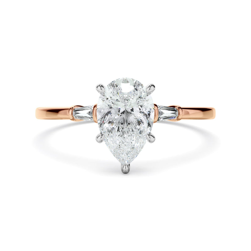 Pear Cut Diamond Engagement Ring With Baguette Sides