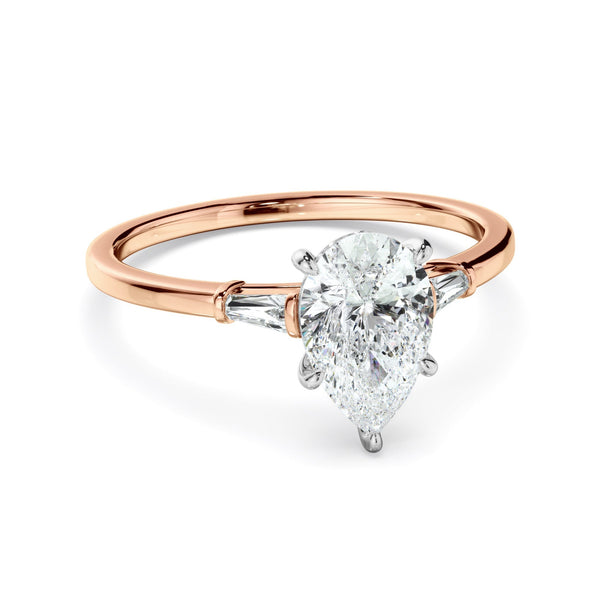 Pear Cut Diamond Engagement Ring With Baguette Sides