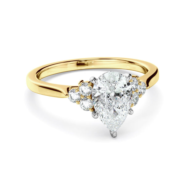 Pear Cut Diamond Engagement Ring With Diamond Cluster Sides