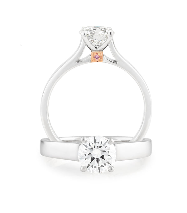 0.51ct White Round Brilliant Cut & Pink Diamond Engagement Ring in 18ct White Gold