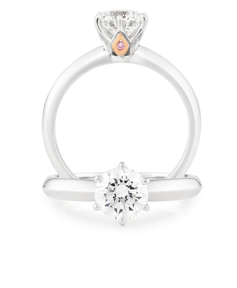 0.51ct White Round Brilliant Cut & Pink Diamond Engagement Ring in 18ct White Gold