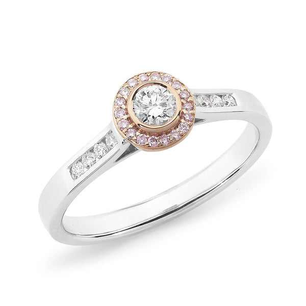 0.32ct White & Pink Diamond Halo Ring in 18ct White & Rose Gold