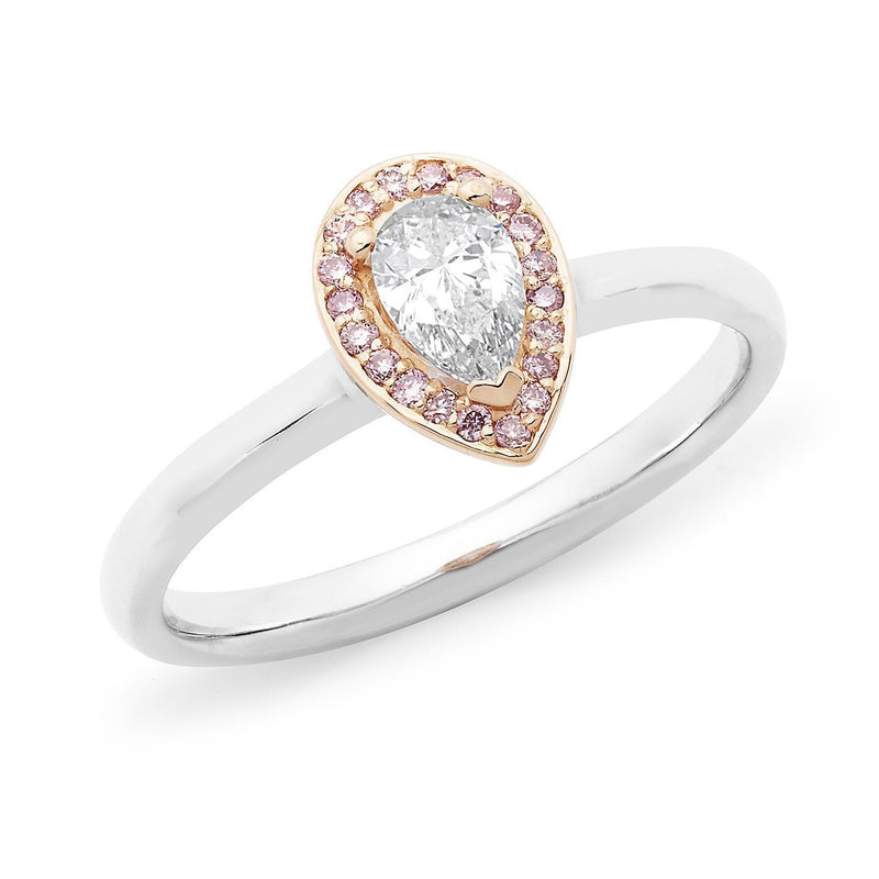 0.36ct Pink & White Pear Cut Diamond Engagement Ring in 18ct White Gold