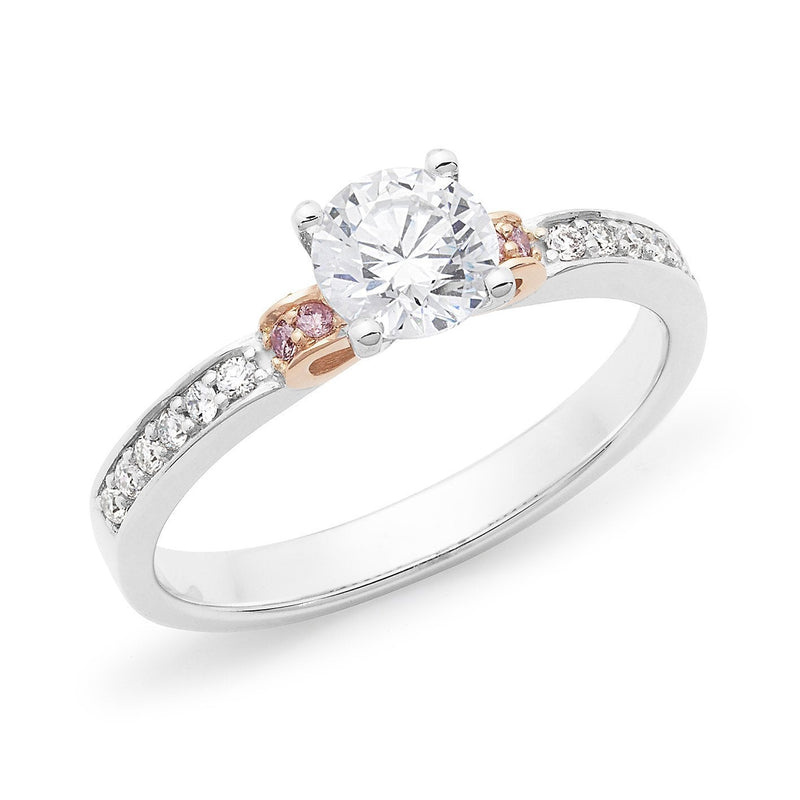 0.64ct White Round Brilliant & Pink Diamond Engagement Ring in 18ct White Gold