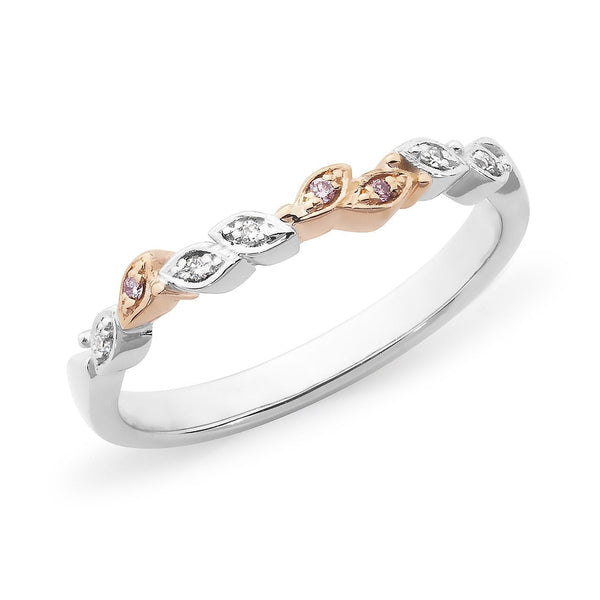 White & Pink Diamond Leaf Ring in 18ct White & Rose Gold