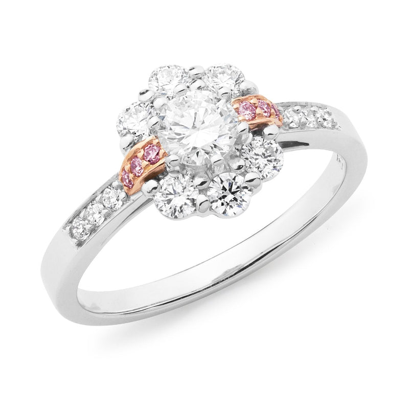 0.74ct White Round Brilliant & Pink Diamond Engagement Ring in 18ct White Gold