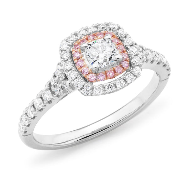 0.79ct White Round Brilliant Cut & Pink Diamond Engagement Ring in 18ct White Gold