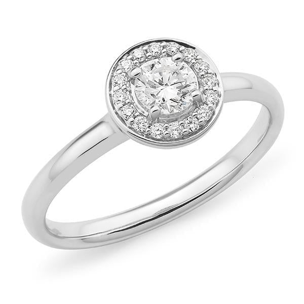 0.38ct Round Brilliant Cut Diamond Halo Engagement Ring in 18ct White Gold