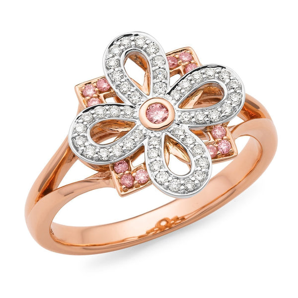 0.25ct White & Pink Diamond Ring in 9ct Rose & White Gold