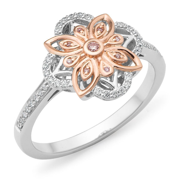 0.14ct Pink & White Diamond Ring in 9ct White & Rose Gold