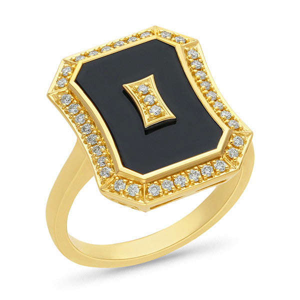 Onyx & 0.25ct Diamond Ring in 9ct Yellow Gold