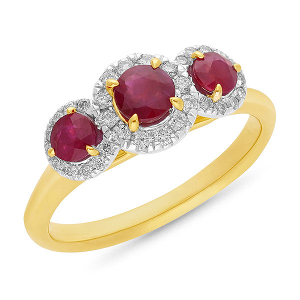 0.92ct Ruby & 0.24ct Diamond Ring in 9ct Yellow Gold