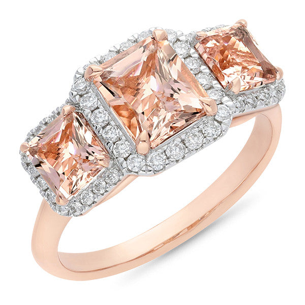 Morganite & Diamond Ring in 9ct Rose Gold